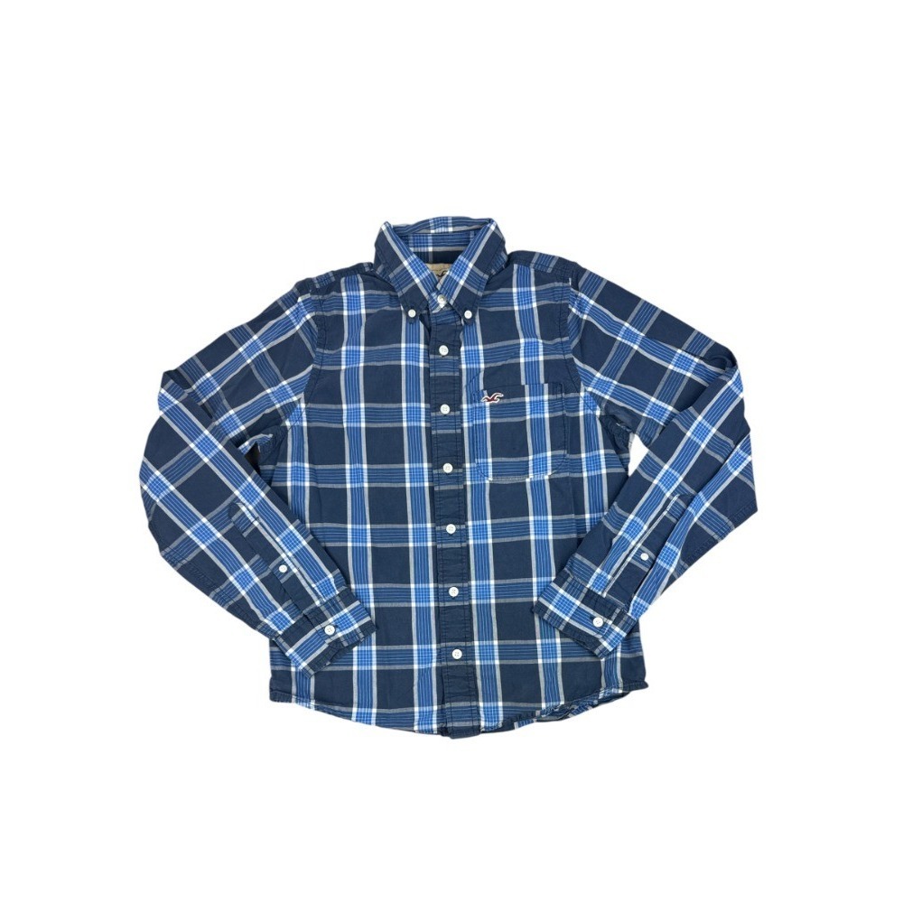 Hollister Men's Medium Blue Plaid Button Front Long Sleeve Fitted Shirt
